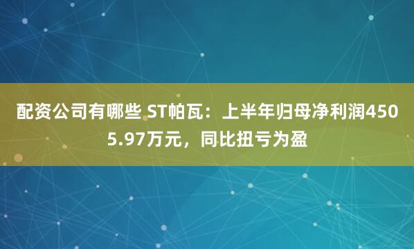 配资公司有哪些 ST帕瓦：上半年归母净利润4505.97万元，同比扭亏为盈